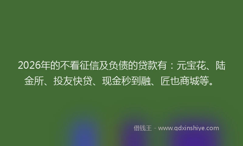 2026年的不看征信及负债的贷款有：元宝花、陆金所、投友快贷、现金秒到融、匠也商城等。