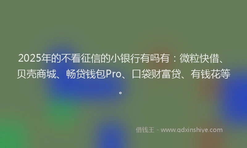2025年的不看征信的小银行有吗有：微粒快借、贝壳商城、畅贷钱包Pro、口袋财富贷、有钱花等。