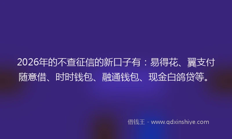2026年的不查征信的新口子有:易得花、翼支付随意借、时时钱包、融通钱包、现金白鸽贷等。