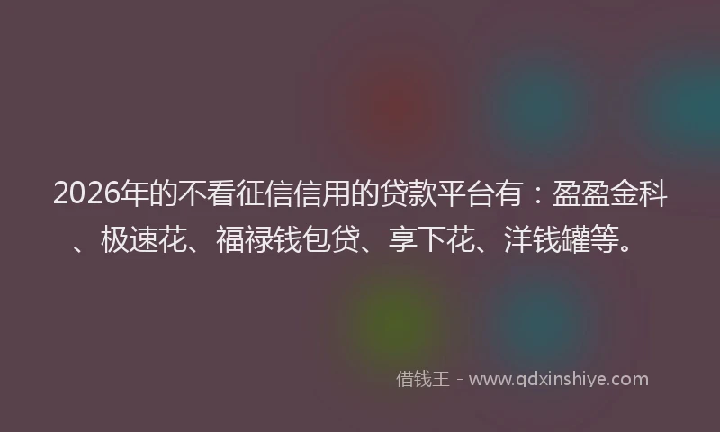 2026年的不看征信信用的贷款平台有：盈盈金科、极速花、福禄钱包贷、享下花、洋钱罐等。