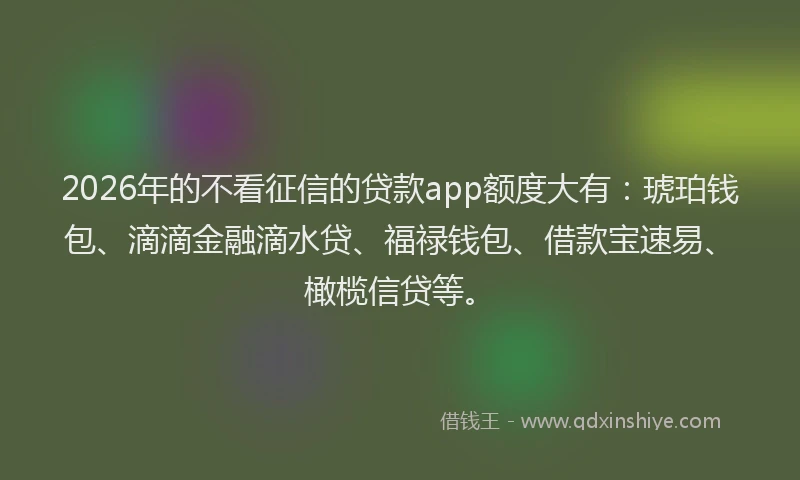 2026年的不看征信的贷款app额度大有：琥珀钱包、滴滴金融滴水贷、福禄钱包、借款宝速易、橄榄信贷等。