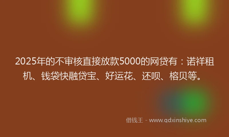 2025年的不审核直接放款5000的网贷有:诺祥租机、钱袋快融贷宝、好运花、还呗、榕贝等。