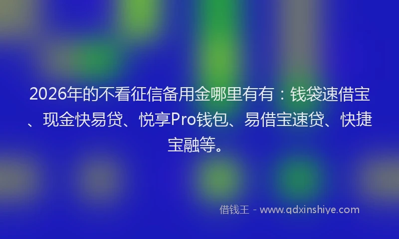 2026年的不看征信备用金哪里有有：钱袋速借宝、现金快易贷、悦享Pro钱包、易借宝速贷、快捷宝融等。
