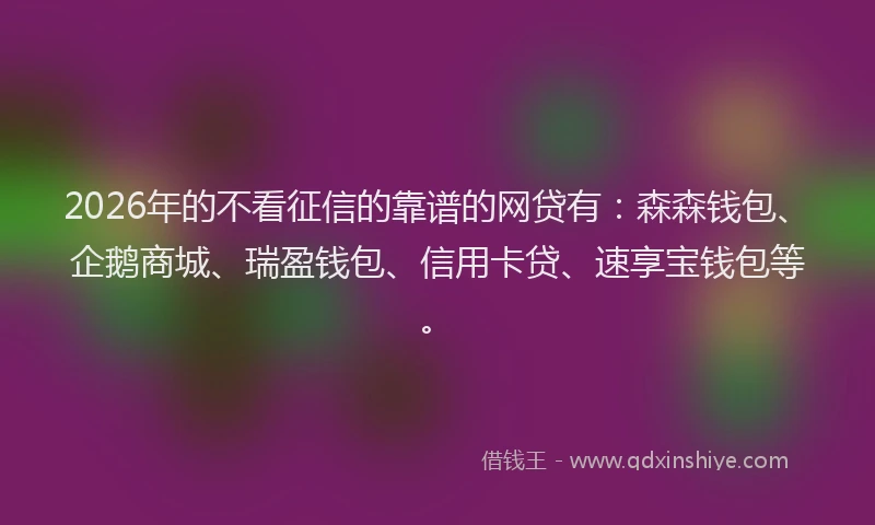 2026年的不看征信的靠谱的网贷有：森森钱包、企鹅商城、瑞盈钱包、信用卡贷、速享宝钱包等。