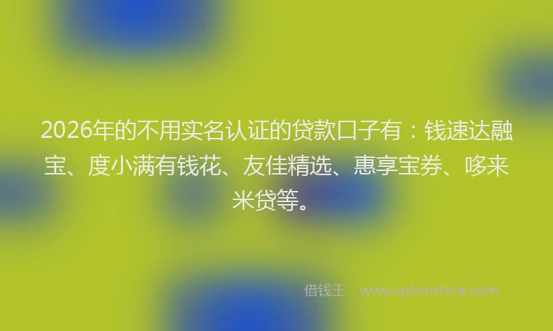 2026年的不用实名认证的贷款口子有：钱速达融宝、度小满有钱花、友佳精选、惠享宝券、哆来米贷等。