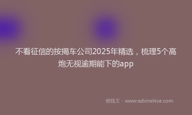 不看征信的按揭车公司2025年精选，梳理5个高炮无视逾期能下的app