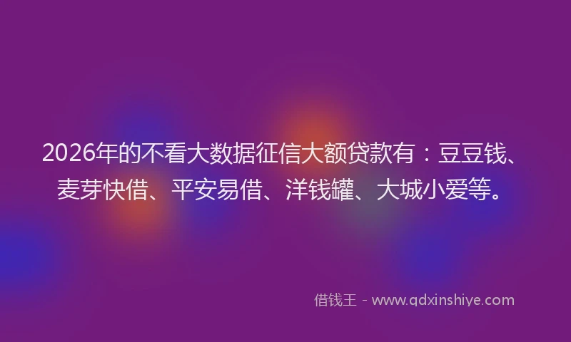 2026年的不看大数据征信大额贷款有：豆豆钱、麦芽快借、平安易借、洋钱罐、大城小爱等。