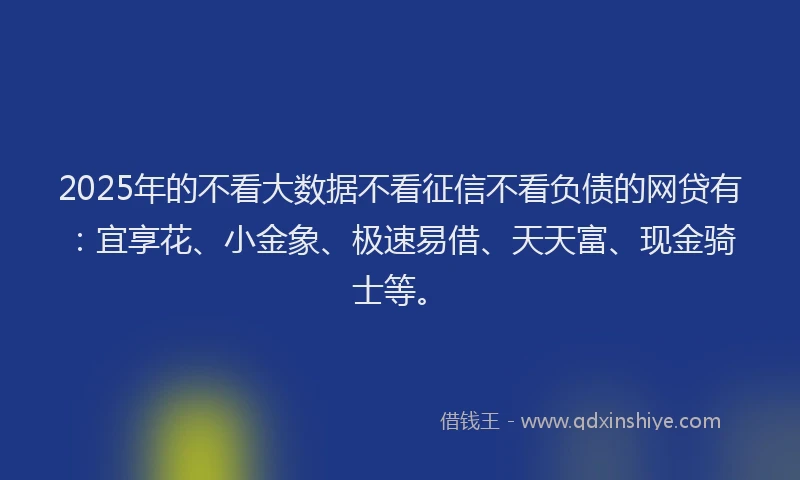 2025年的不看大数据不看征信不看负债的网贷有：宜享花、小金象、极速易借、天天富、现金骑士等。