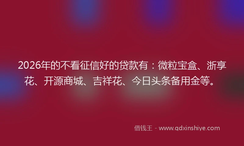 2026年的不看征信好的贷款有：微粒宝盒、浙享花、开源商城、吉祥花、今日头条备用金等。
