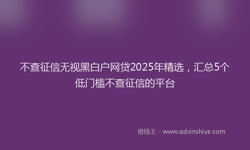 不查征信无视黑白户网贷2025年精选，汇总5个低门槛不查征信的平台