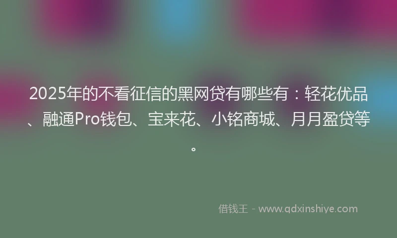 2025年的不看征信的黑网贷有哪些有：轻花优品、融通Pro钱包、宝来花、小铭商城、月月盈贷等。