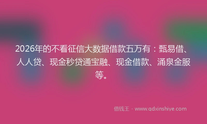 2026年的不看征信大数据借款五万有:甄易借、人人贷、现金秒贷通宝融、现金借款、涌泉金服等。