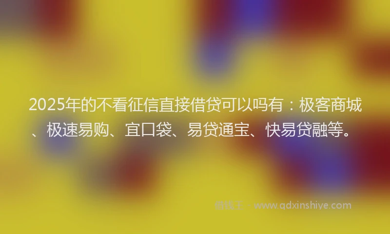 2025年的不看征信直接借贷可以吗有：极客商城、极速易购、宜口袋、易贷通宝、快易贷融等。