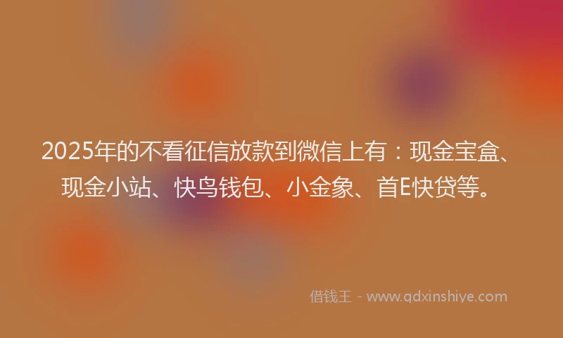 2025年的不看征信放款到微信上有：现金宝盒、现金小站、快鸟钱包、小金象、首E快贷等。
