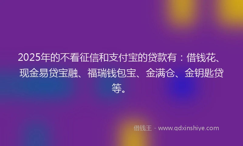 2025年的不看征信和支付宝的贷款有：借钱花、现金易贷宝融、福瑞钱包宝、金满仓、金钥匙贷等。