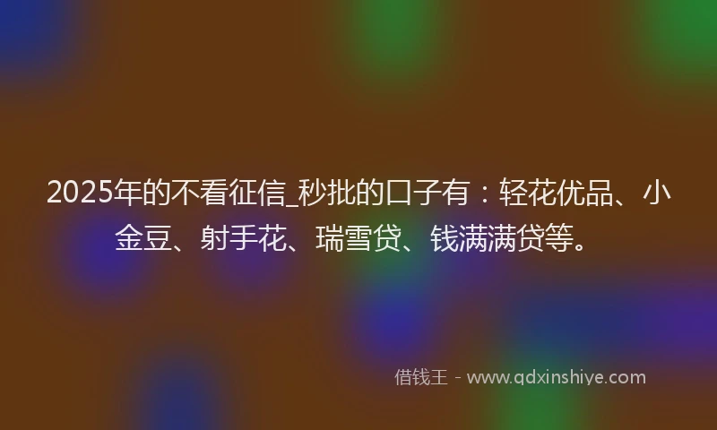 2025年的不看征信_秒批的口子有：轻花优品、小金豆、射手花、瑞雪贷、钱满满贷等。