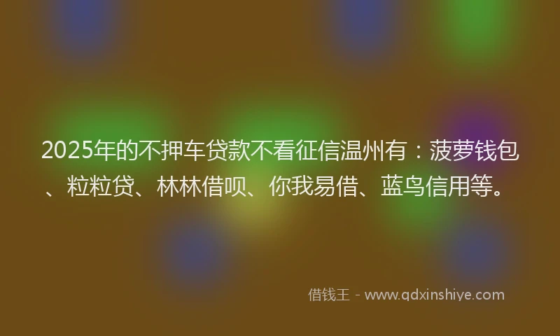 2025年的不押车贷款不看征信温州有：菠萝钱包、粒粒贷、林林借呗、你我易借、蓝鸟信用等。