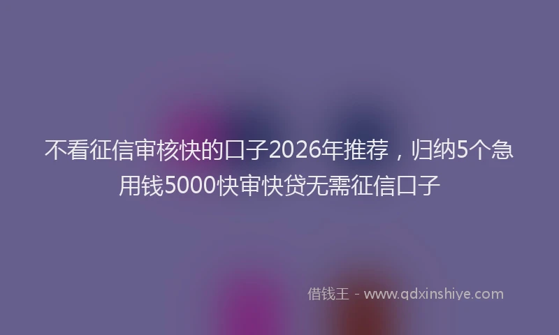 不看征信审核快的口子2026年推荐，归纳5个急用钱5000快审快贷无需征信口子