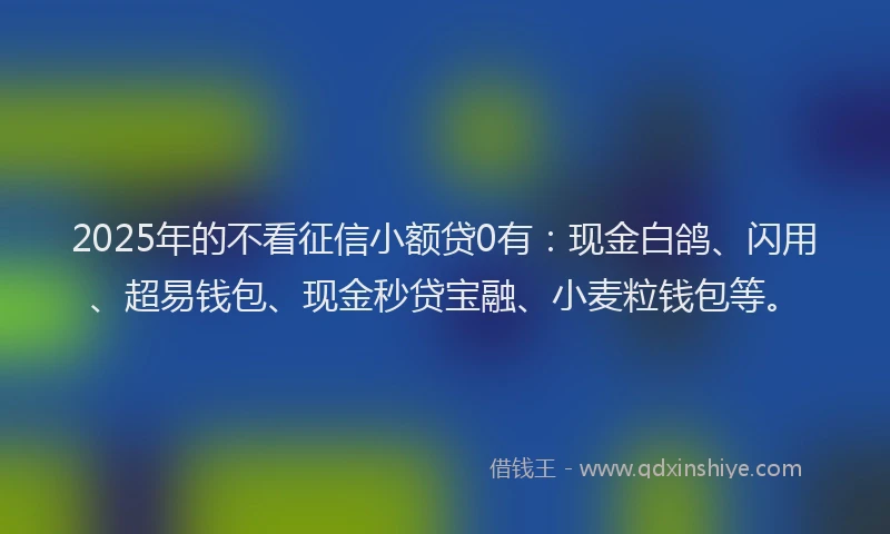 2025年的不看征信小额贷0有:现金白鸽、闪用、超易钱包、现金秒贷宝融、小麦粒钱包等。
