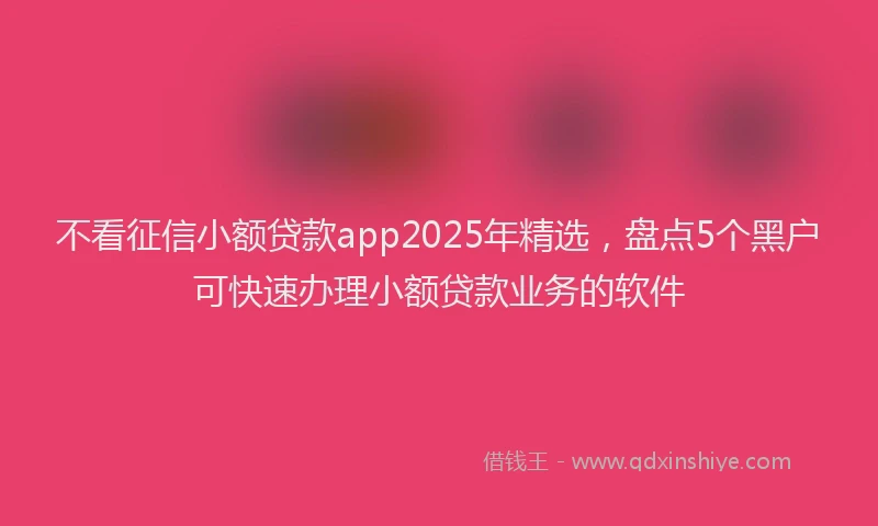 不看征信小额贷款app2025年精选,盘点5个黑户可快速办理小额贷款业务的软件