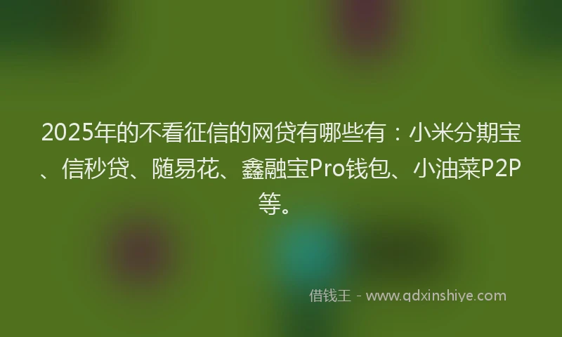2025年的不看征信的网贷有哪些有:小米分期宝、信秒贷、随易花、鑫融宝Pro钱包、小油菜P2P等。
