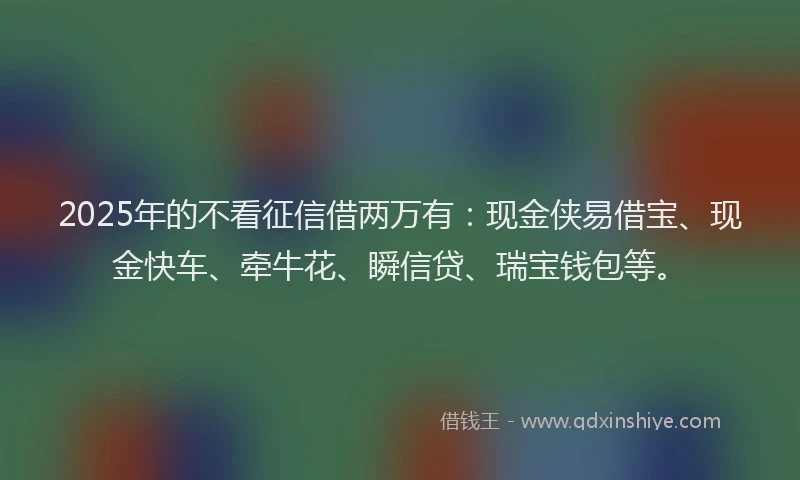 2025年的不看征信借两万有：现金侠易借宝、现金快车、牵牛花、瞬信贷、瑞宝钱包等。