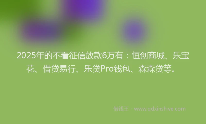 2025年的不看征信放款6万有：恒创商城、乐宝花、借贷易行、乐贷Pro钱包、森森贷等。