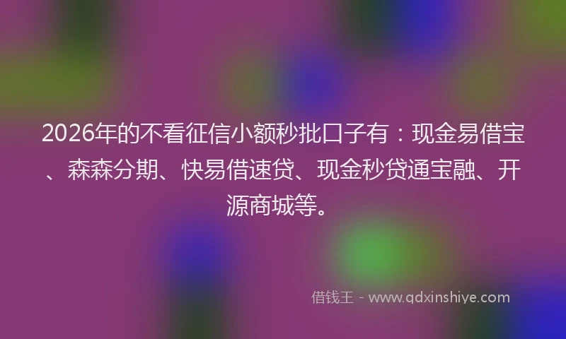 2026年的不看征信小额秒批口子有：现金易借宝、森森分期、快易借速贷、现金秒贷通宝融、开源商城等。