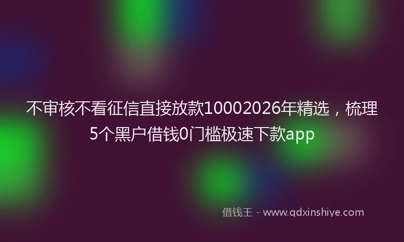 不审核不看征信直接放款10002026年精选，梳理5个黑户借钱0门槛极速下款app