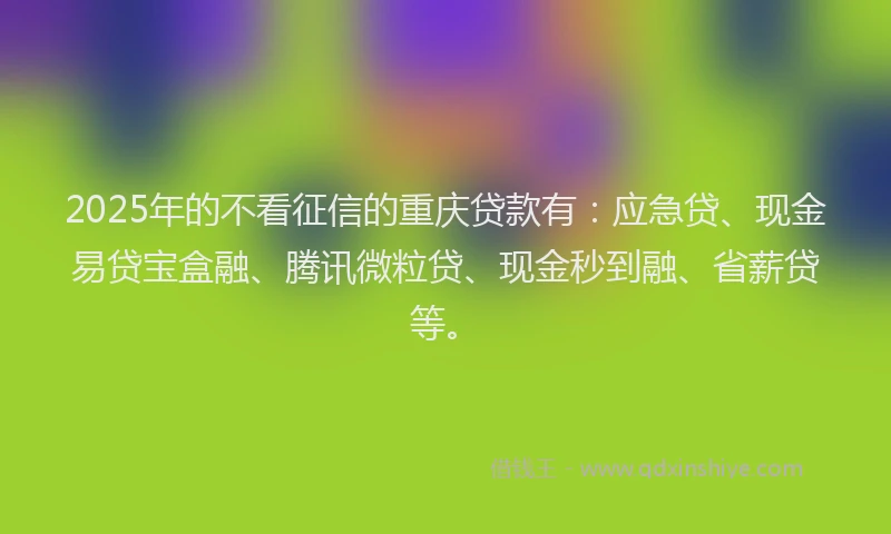 2025年的不看征信的重庆贷款有：应急贷、现金易贷宝盒融、腾讯微粒贷、现金秒到融、省薪贷等。