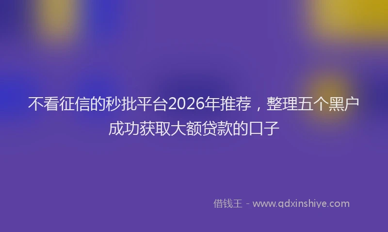 不看征信的秒批平台2026年推荐，整理五个黑户成功获取大额贷款的口子