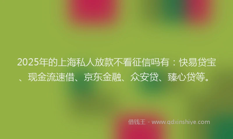2025年的上海私人放款不看征信吗有：快易贷宝、现金流速借、京东金融、众安贷、臻心贷等。