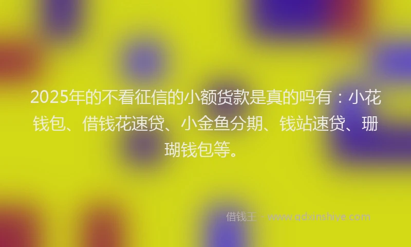 2025年的不看征信的小额货款是真的吗有：小花钱包、借钱花速贷、小金鱼分期、钱站速贷、珊瑚钱包等。