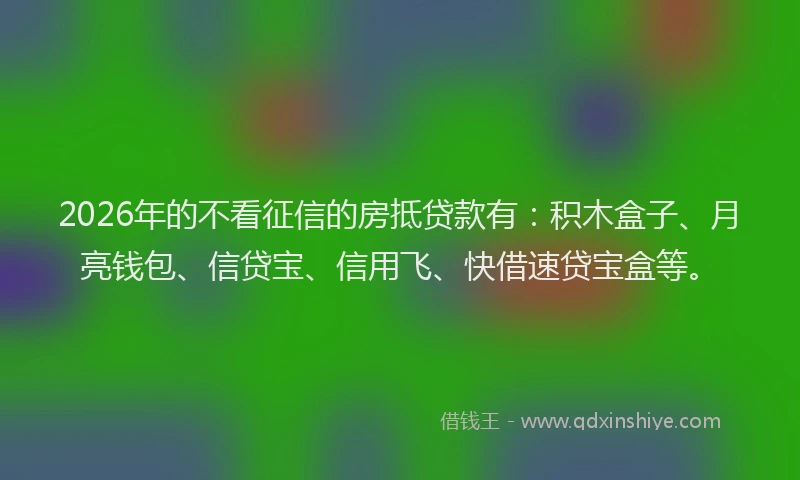 2026年的不看征信的房抵贷款有：积木盒子、月亮钱包、信贷宝、信用飞、快借速贷宝盒等。