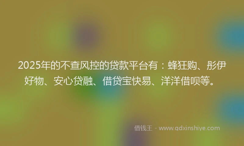2025年的不查风控的贷款平台有:蜂狂购、彤伊好物、安心贷融、借贷宝快易、洋洋借呗等。