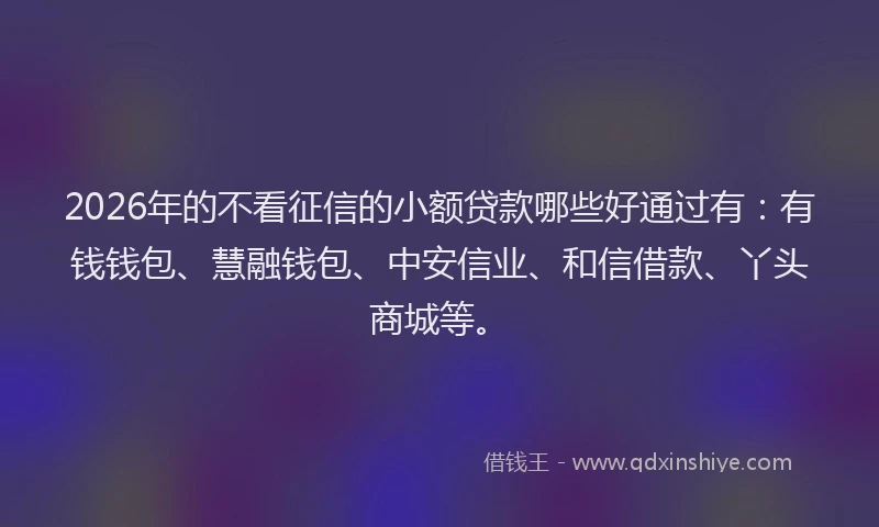 2026年的不看征信的小额贷款哪些好通过有:有钱钱包、慧融钱包、中安信业、和信借款、丫头商城等。