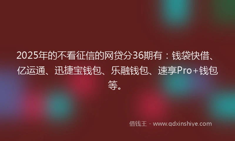 2025年的不看征信的网贷分36期有：钱袋快借、亿运通、迅捷宝钱包、乐融钱包、速享Pro+钱包等。