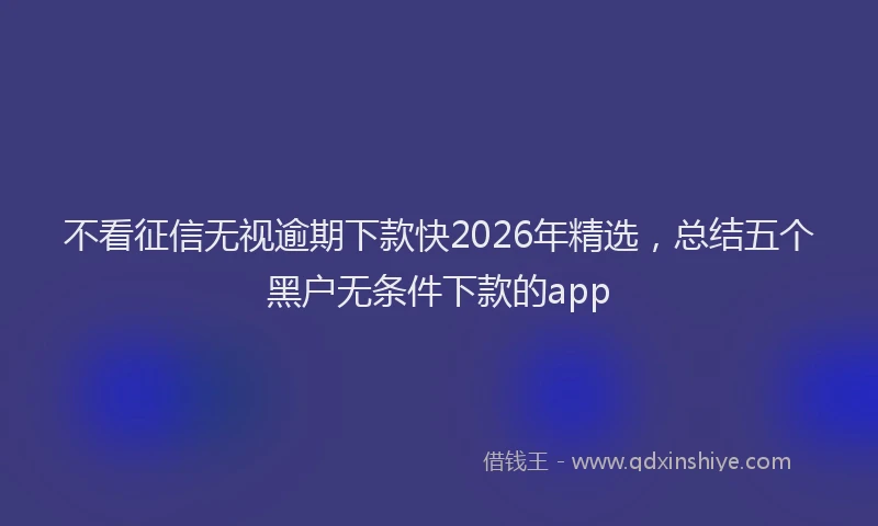 不看征信无视逾期下款快2026年精选,总结五个黑户无条件下款的app