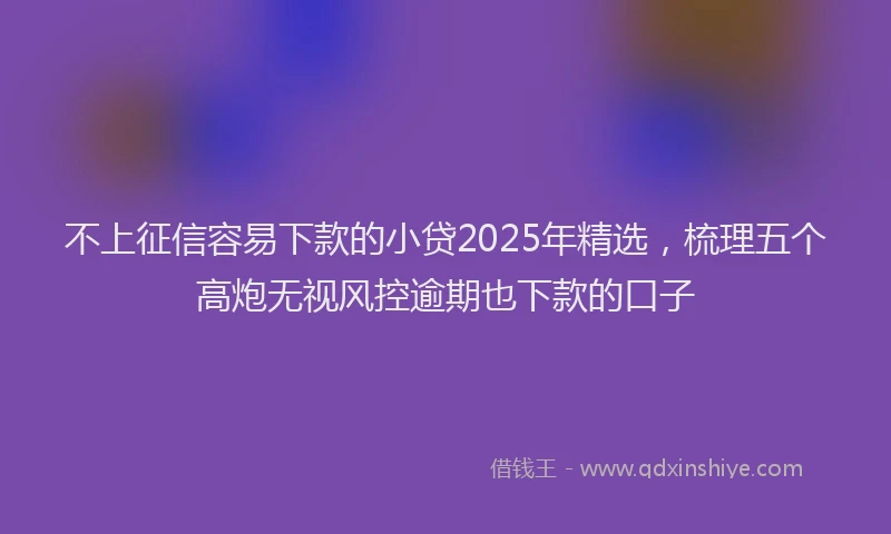 不上征信容易下款的小贷2025年精选，梳理五个高炮无视风控逾期也下款的口子