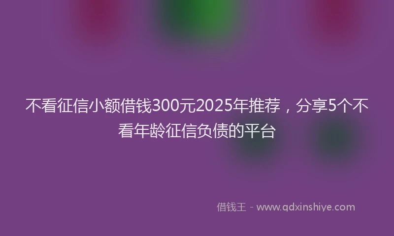 不看征信小额借钱300元2025年推荐，分享5个不看年龄征信负债的平台