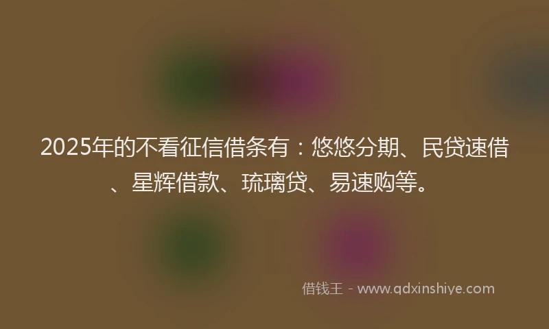 2025年的不看征信借条有:悠悠分期、民贷速借、星辉借款、琉璃贷、易速购等。
