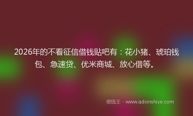 2026年的不看征信借钱贴吧有：花小猪、琥珀钱包、急速贷、优米商城、放心借等。