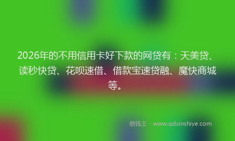 2026年的不用信用卡好下款的网贷有：天美贷、读秒快贷、花呗速借、借款宝速贷融、魔快商城等。