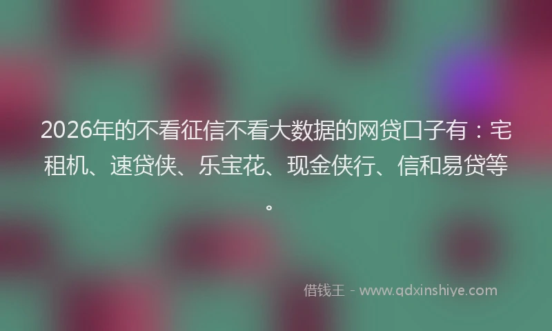 2026年的不看征信不看大数据的网贷口子有：宅租机、速贷侠、乐宝花、现金侠行、信和易贷等。