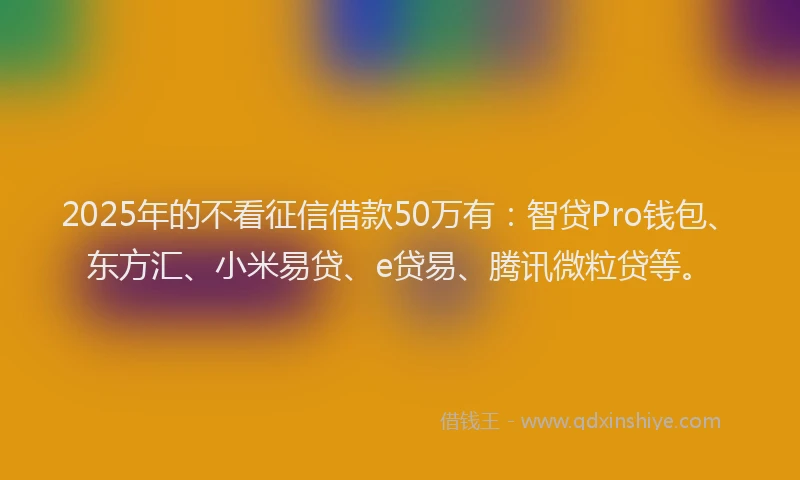2025年的不看征信借款50万有：智贷Pro钱包、东方汇、小米易贷、e贷易、腾讯微粒贷等。
