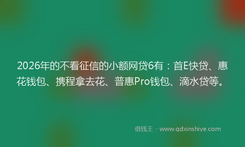 2026年的不看征信的小额网贷6有：首E快贷、惠花钱包、携程拿去花、普惠Pro钱包、滴水贷等。