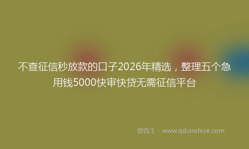 不查征信秒放款的口子2026年精选,整理五个急用钱5000快审快贷无需征信平台