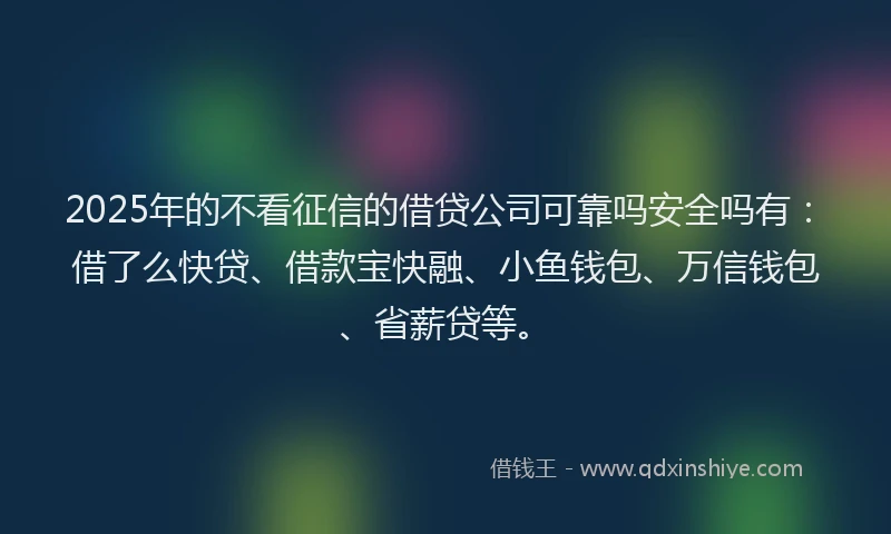 2025年的不看征信的借贷公司可靠吗安全吗有:借了么快贷、借款宝快融、小鱼钱包、万信钱包、省薪贷等。