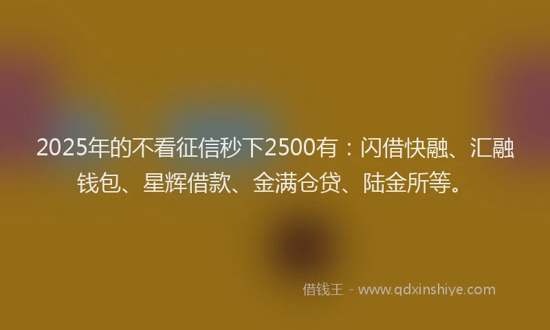 2025年的不看征信秒下2500有：闪借快融、汇融钱包、星辉借款、金满仓贷、陆金所等。
