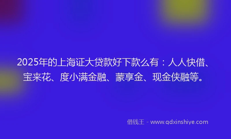 2025年的上海证大贷款好下款么有：人人快借、宝来花、度小满金融、蒙享金、现金侠融等。